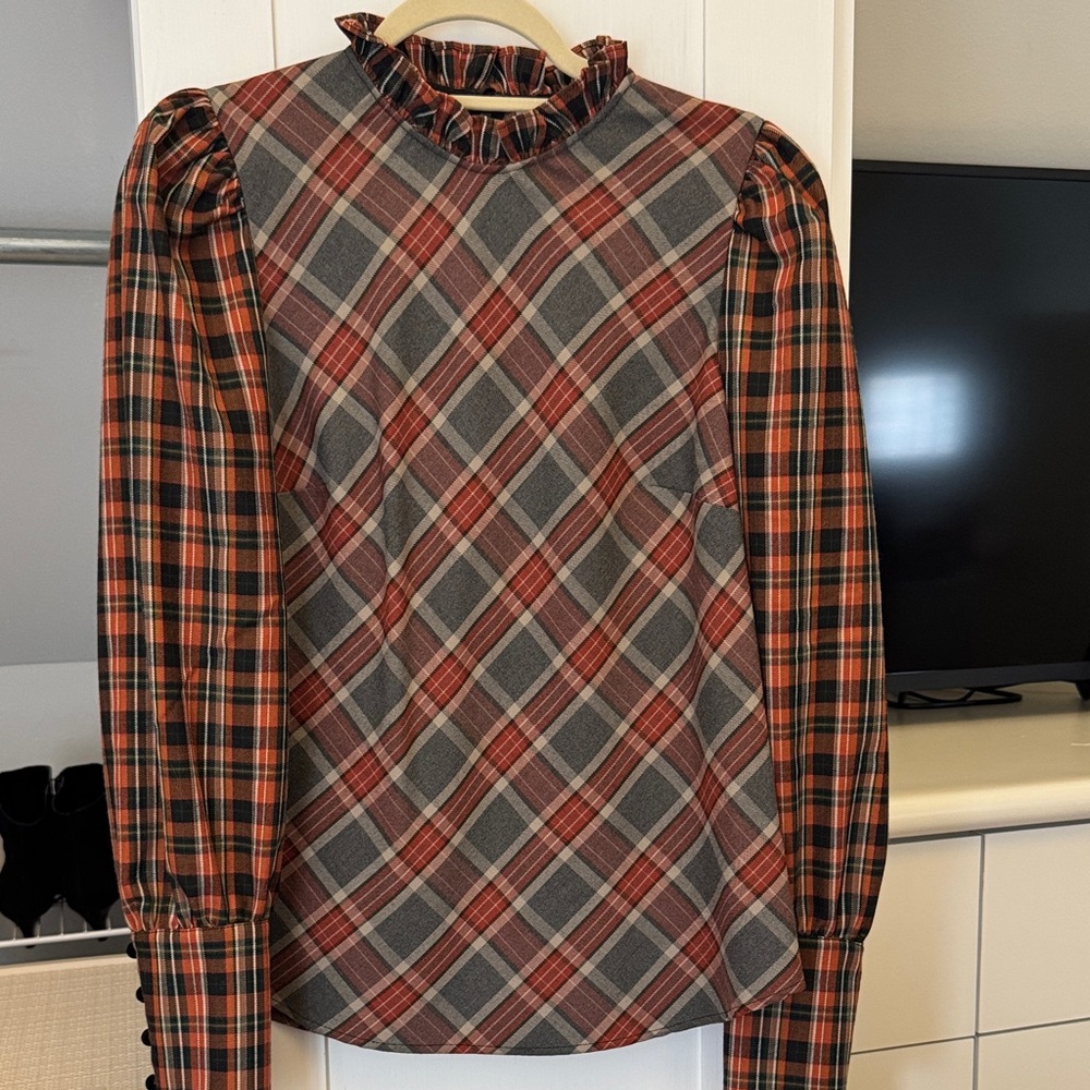 Manoush Plaid Ruffle Neck Women's Top